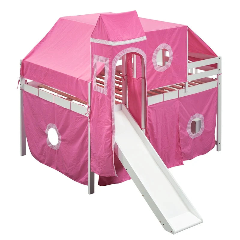 Cama alta individual/matrimonial con tienda y torre
