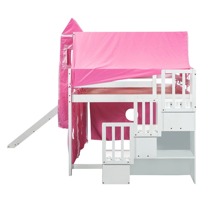 Cama alta individual/matrimonial con tienda y torre