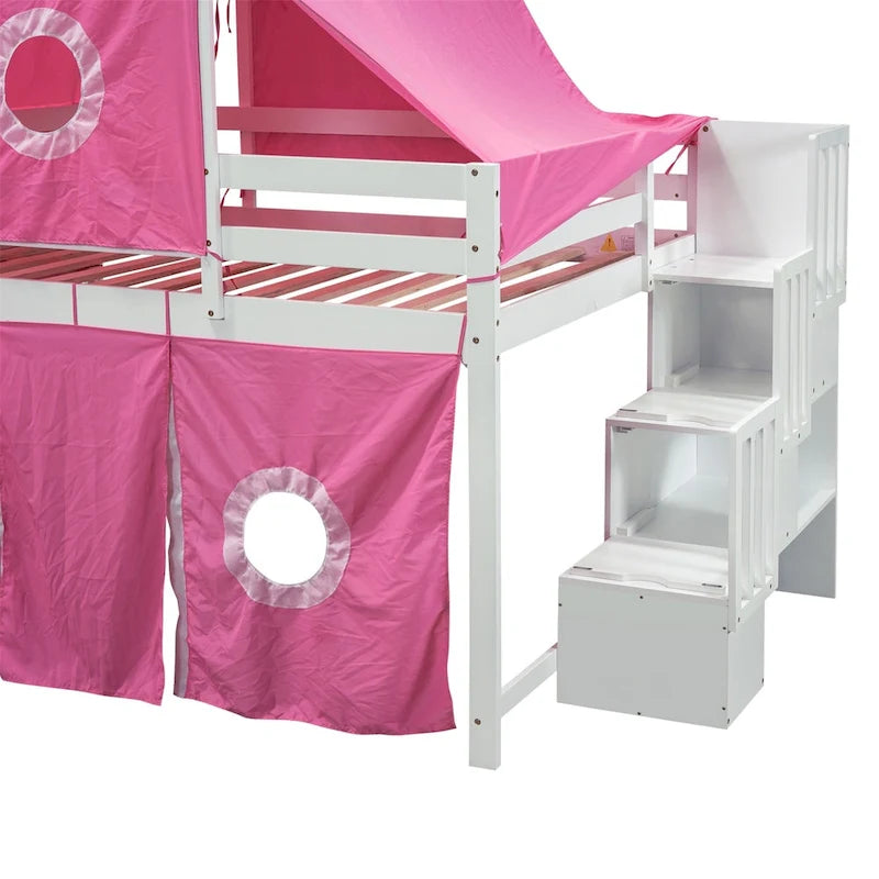 Cama alta individual/matrimonial con tienda y torre
