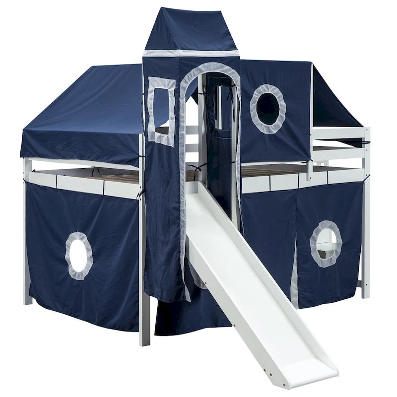 Cama alta individual/matrimonial con tienda y torre