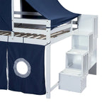 Cama alta individual/matrimonial con tienda y torre