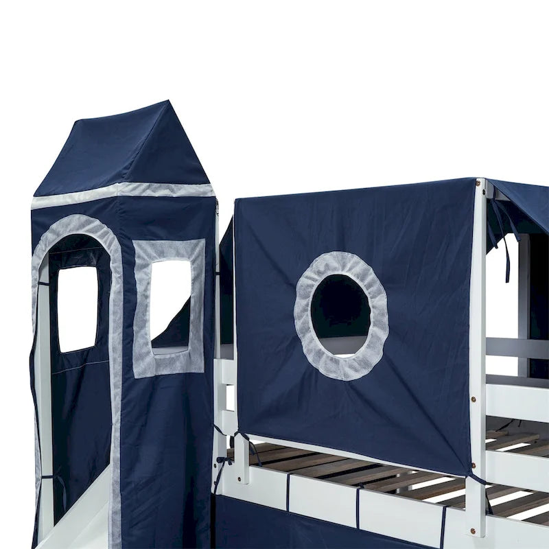 Cama alta individual/matrimonial con tienda y torre
