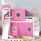 Cama alta individual/matrimonial con tienda y torre