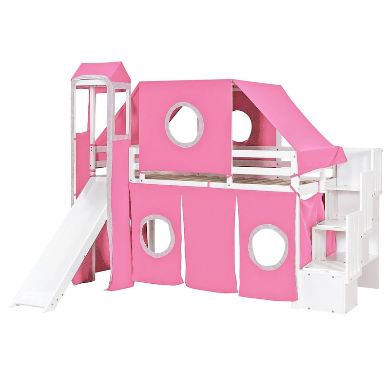 Cama alta individual/matrimonial con tienda y torre