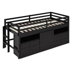 Cama alta individual con 4 cajones, armario inferior y estantes