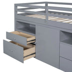 Cama alta individual con 4 cajones, armario inferior y estantes