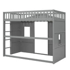Cama alta de madera Twin Size Creativity House con escalera incorporada y espacio de almacenamiento debajo de la cama, barandilla de longitud completa
