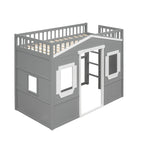 Cama alta de madera Twin Size Creativity House con escalera incorporada y espacio de almacenamiento debajo de la cama, barandilla de longitud completa