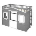 Cama alta de madera Twin Size Creativity House con escalera incorporada y espacio de almacenamiento debajo de la cama, barandilla de longitud completa