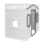 Cama alta de madera Twin Size Creativity House con escalera incorporada y espacio de almacenamiento debajo de la cama, barandilla de longitud completa