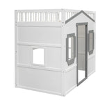 Cama alta de madera Twin Size Creativity House con escalera incorporada y espacio de almacenamiento debajo de la cama, barandilla de longitud completa