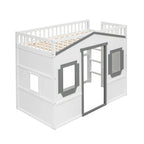 Cama alta de madera Twin Size Creativity House con escalera incorporada y espacio de almacenamiento debajo de la cama, barandilla de longitud completa