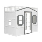 Cama alta de madera Twin Size Creativity House con escalera incorporada y espacio de almacenamiento debajo de la cama, barandilla de longitud completa