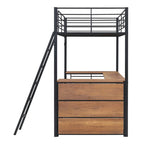 Cama loft metálica de tamaño individual con escritorio en forma de L y 3 estantes