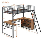 Cama loft metálica de tamaño individual con escritorio en forma de L y 3 estantes