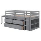 Cama alta individual con escritorio retráctil y 4 cajones