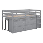 Cama alta individual con escritorio retráctil y 4 cajones