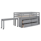 Cama alta individual con escritorio retráctil y 4 cajones