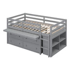 Cama alta individual con escritorio retráctil y 4 cajones