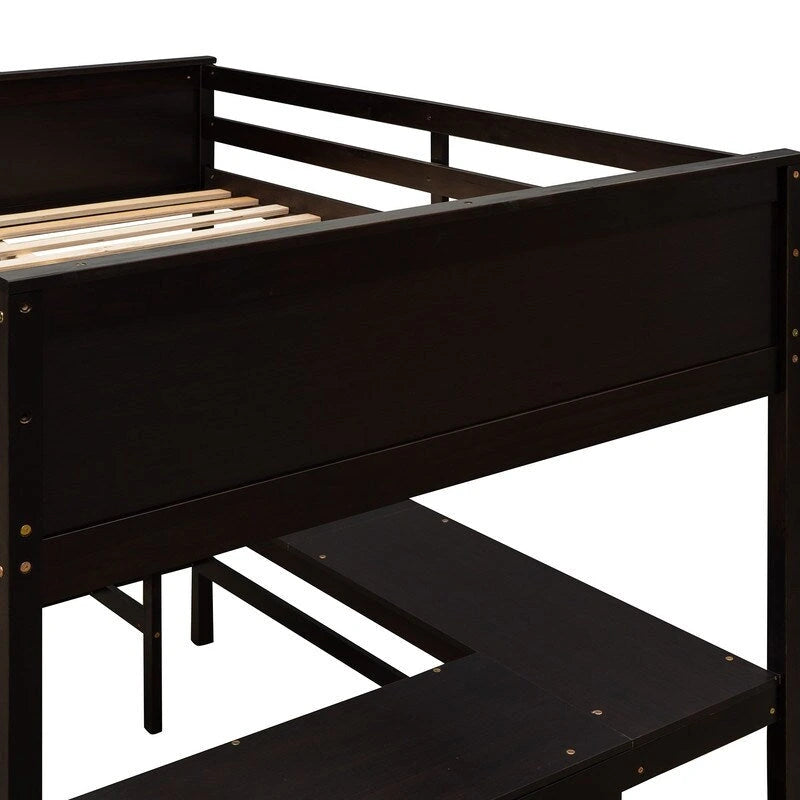 Cama alta de tamaño completo con estantes y escritorio