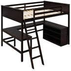 Cama alta de tamaño completo con estantes y escritorio