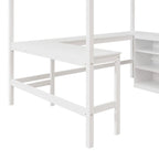 Cama alta de tamaño completo con estantes y escritorio
