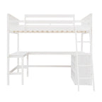 Cama alta de tamaño completo con estantes y escritorio