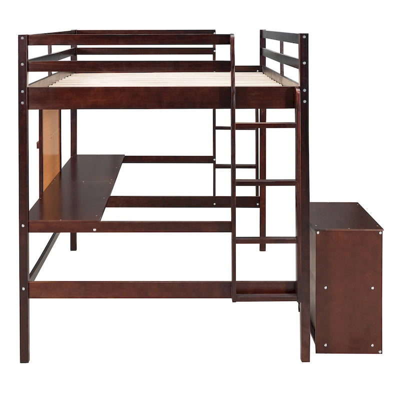 Cama alta de tamaño completo con escritorio y tablero para escribir