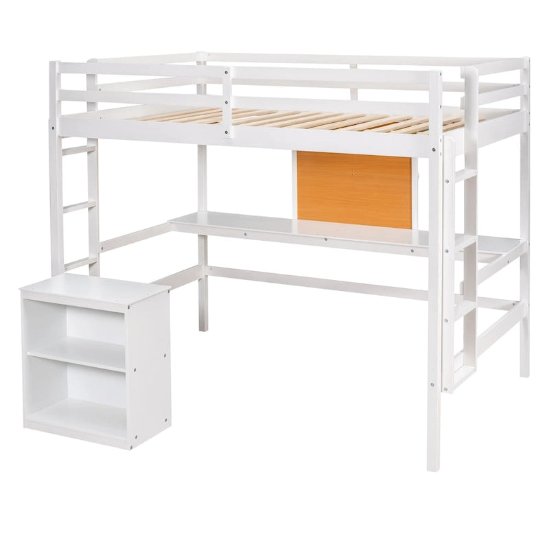 Cama alta de tamaño completo con escritorio y tablero para escribir