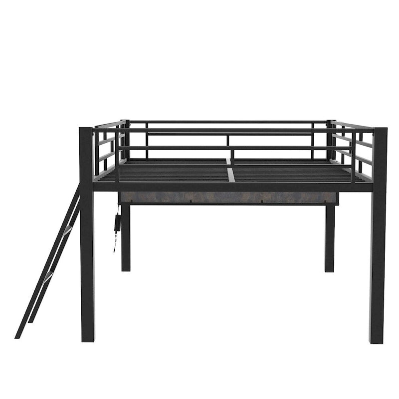 Cama tipo loft media tamaño completo para juegos con escritorio, LED