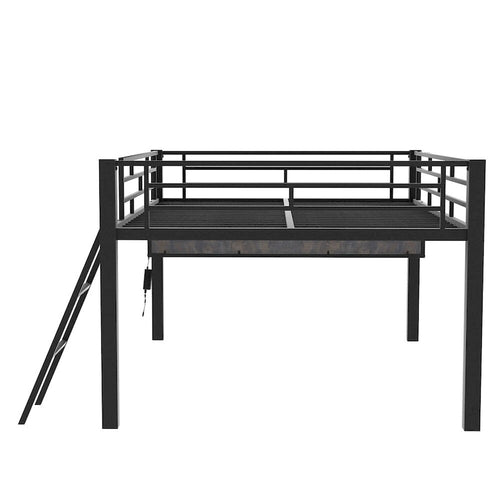 Cama tipo loft media tamaño completo para juegos con escritorio, LED