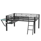 Cama tipo loft media tamaño completo para juegos con escritorio, LED
