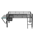 Cama tipo loft media tamaño completo para juegos con escritorio, LED
