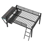 Cama tipo loft media tamaño completo para juegos con escritorio, LED