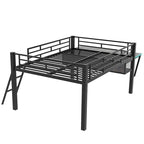 Cama tipo loft media tamaño completo para juegos con escritorio, LED