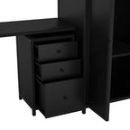 Cama alta de metal tamaño matrimonial con mesa y armario, Negra