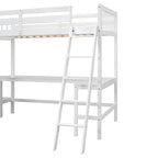 Litera alta de madera tamaño twin en forma de L con escalera y 2 escritorios integrados en forma de L