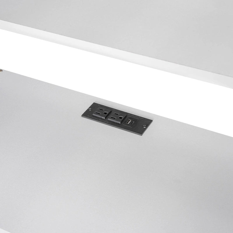 Cama alta doble/matrimonial con escritorio multi-almacenamiento, luz LED y bandeja de noche, estación de carga, blanco