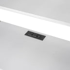 Cama alta doble/matrimonial con escritorio multi-almacenamiento, luz LED y bandeja de noche, estación de carga, blanco