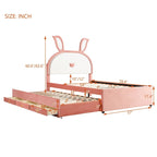 Cama Plataforma Rosa Totalmente Tapizada con Nido, 3 Cajones y Cabecero LED de Conejo